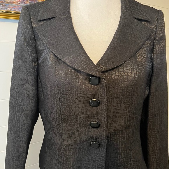 Le Suit Black Croc Embossed Blazer Fitted Jacket Career Wear Business Preppy - Picture 3 of 13